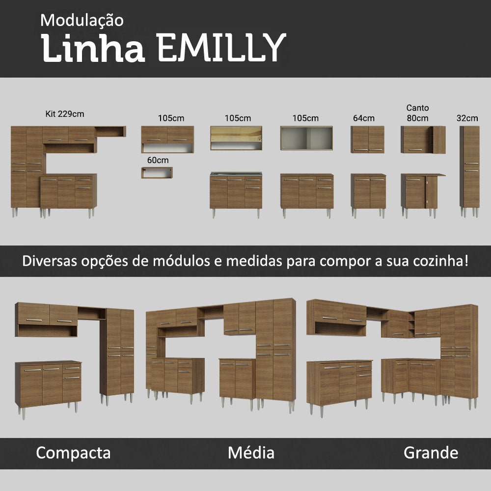 Cocina Integral Emily Marron 229x186cm con Mesón de Acero Inoxidable y sin Estufa - COCINAS | Bylmo