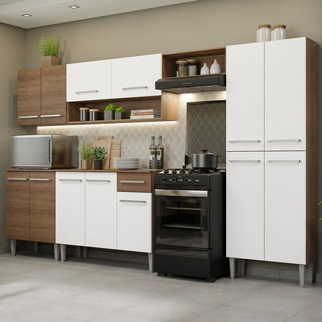 Cocina Integral Emily Blanco 293x186cm con Mesón de Madera y sin Estufa - COCINAS | Bylmo