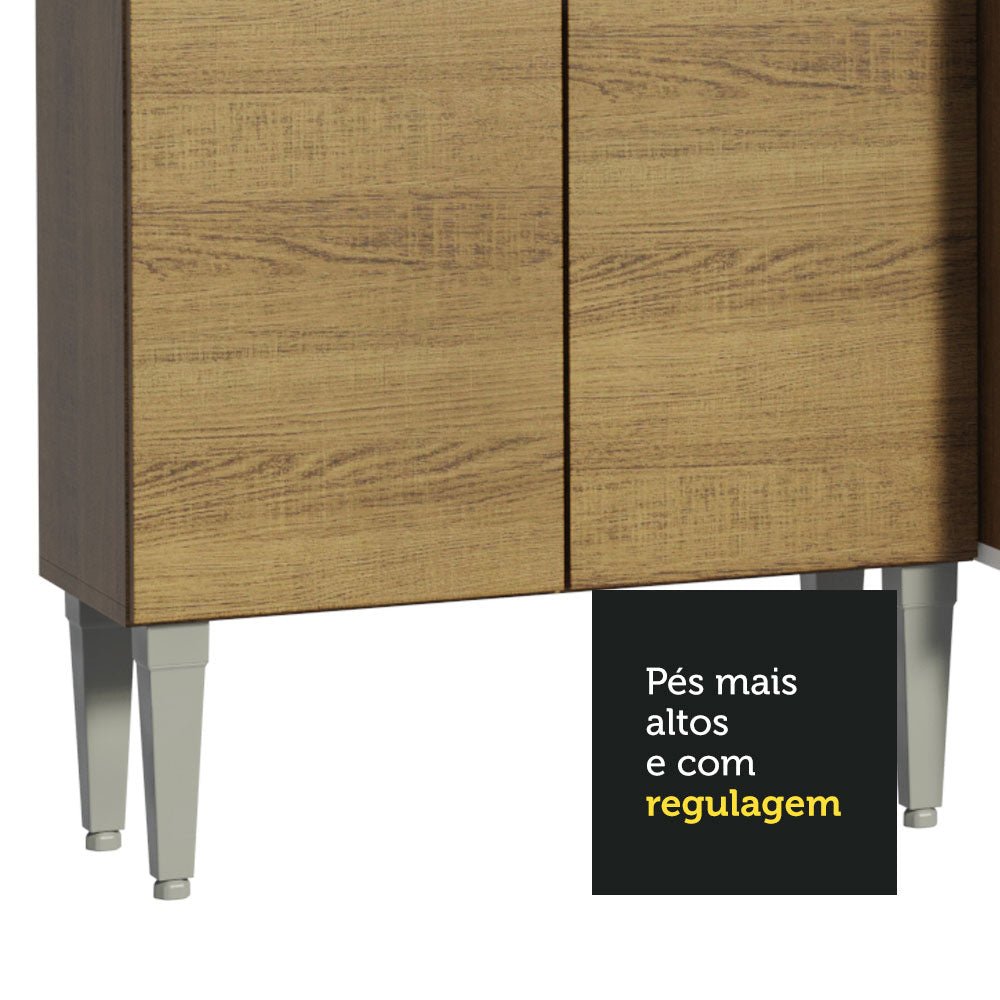 Cocina Integral Emily Marron 293x186cm con Mesón de Acero Inoxidable con Catorce Entrepaños y sin Estufa - COCINAS | Bylmo