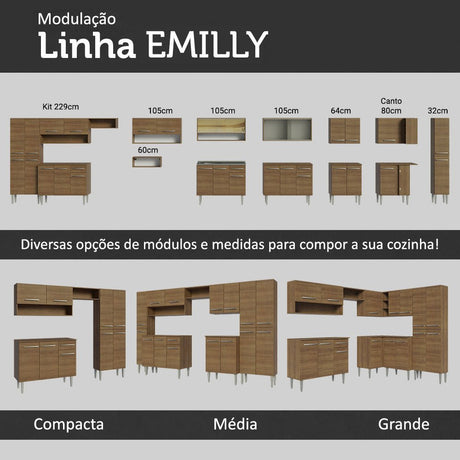 Cocina Integral Emily Marron 293x186cm con Mesón de Acero Inoxidable con Catorce Entrepaños y sin Estufa - COCINAS | Bylmo