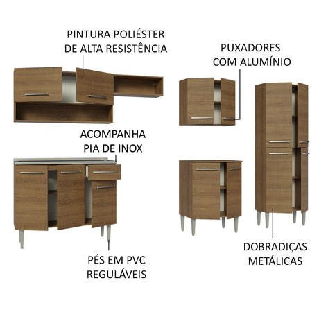 Cocina Integral Emily Marron 293x186cm con Mesón de Acero Inoxidable y sin Estufa - COCINAS | Bylmo