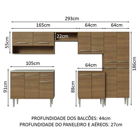 Cocina Integral Emily Marron 293x186cm con Mesón de Acero Inoxidable y sin Estufa - COCINAS | Bylmo