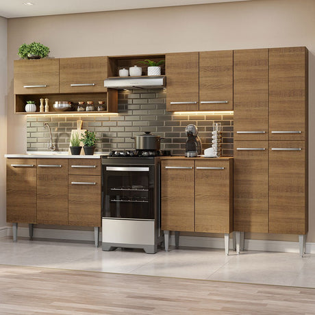 Cocina Integral Emily Marron 293x186cm con Mesón de Acero Inoxidable y sin Estufa - COCINAS | Bylmo