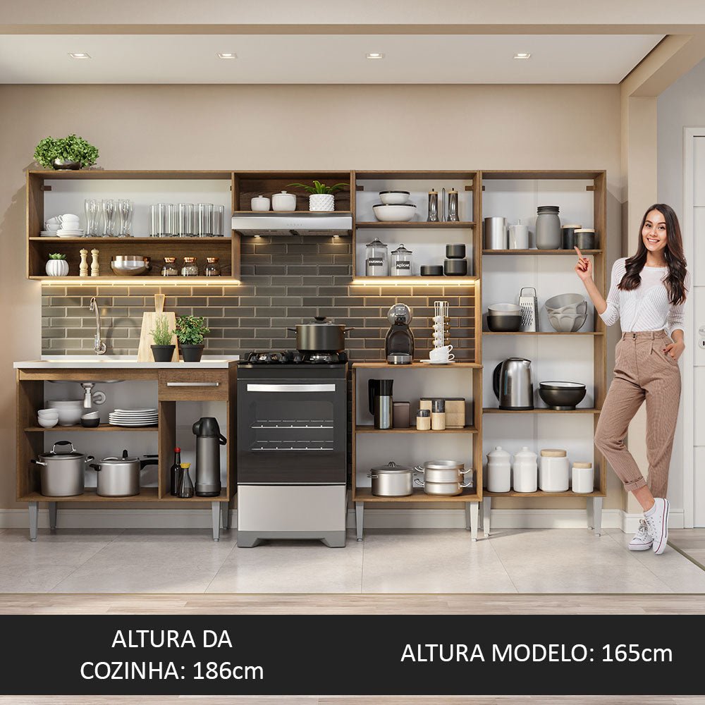 Cocina Integral Emily Marron 293x186cm con Mesón de Acero Inoxidable y sin Estufa - COCINAS | Bylmo