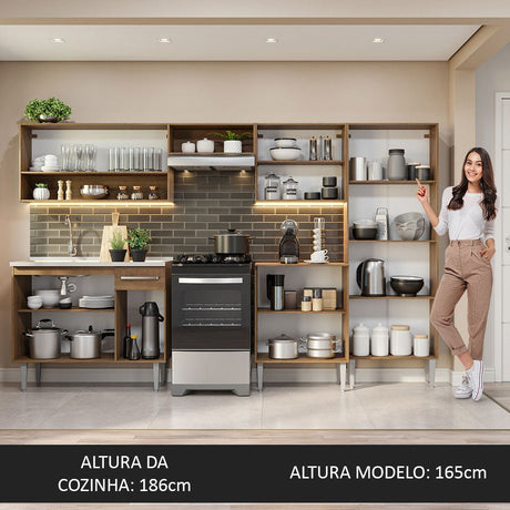 Cocina Integral Emily Marron 293x186cm con Mesón de Acero Inoxidable y sin Estufa - COCINAS | Bylmo
