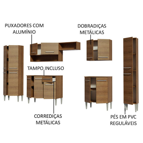 Cocina Integral Emily Joy Marron 325x186cm con Mesón de Madera con Diceciocho Entrepaños y sin Estufa - COCINAS | Bylmo