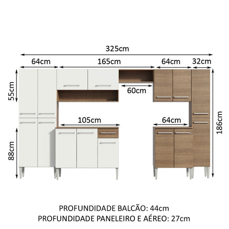 Cocina Integral Emily Joy Marron 325x186cm con Mesón de Madera y sin Estufa - COCINAS | Bylmo
