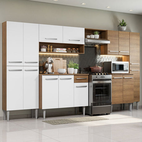 Cocina Integral Emily Joy Marron 325x186cm con Mesón de Madera y sin Estufa - COCINAS | Bylmo