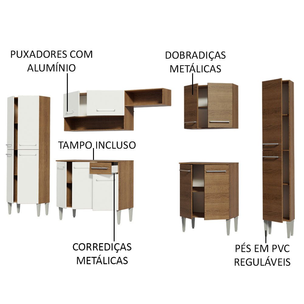 Cocina Integral Emily Joy Marron 325x186cm con Mesón de Madera y sin Estufa - COCINAS | Bylmo