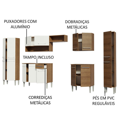 Cocina Integral Emily Joy Marron 325x186cm con Mesón de Madera y sin Estufa - COCINAS | Bylmo