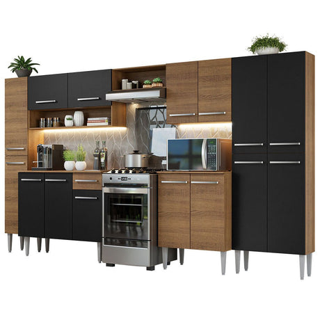 Cocina Integral Emily Marron 325x186cm con Mesón de Madera y sin Estufa - COCINAS | Bylmo