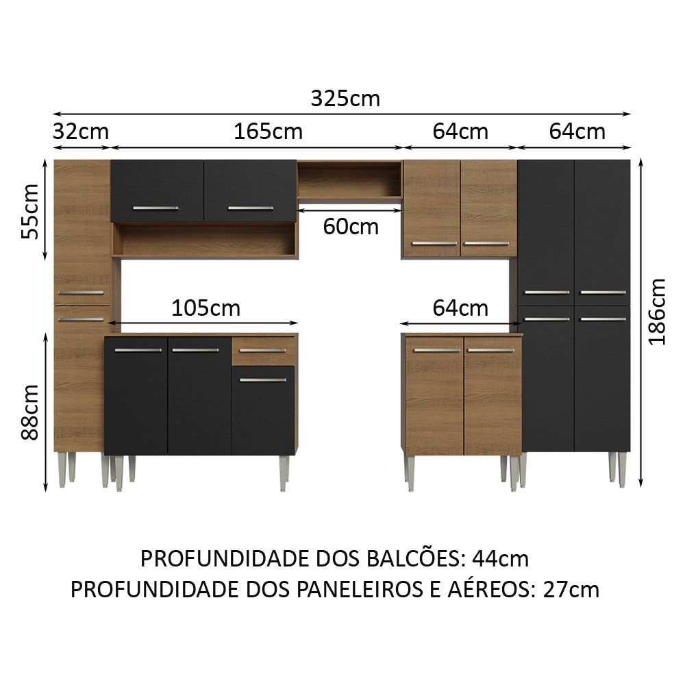 Cocina Integral Emily Marron 325x186cm con Mesón de Madera y sin Estufa - COCINAS | Bylmo