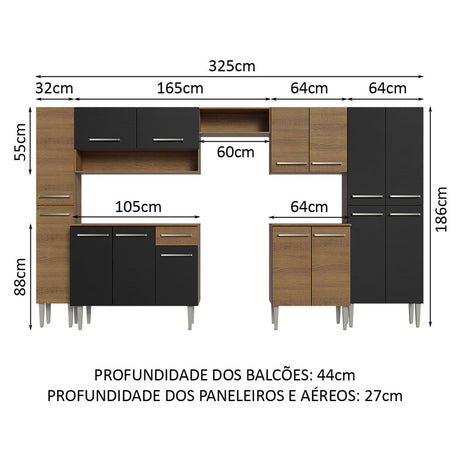 Cocina Integral Emily Marron 325x186cm con Mesón de Madera y sin Estufa - COCINAS | Bylmo