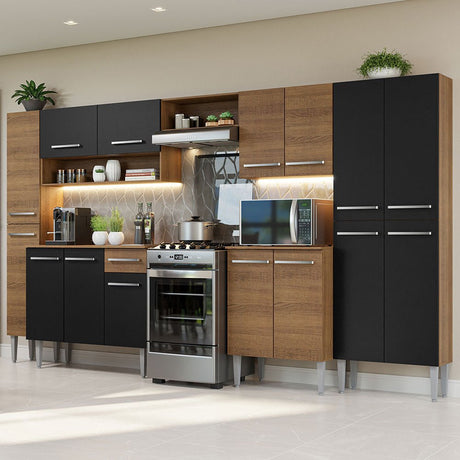 Cocina Integral Emily Marron 325x186cm con Mesón de Madera y sin Estufa - COCINAS | Bylmo