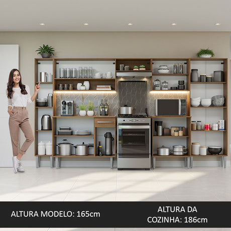 Cocina Integral Emily Marron 325x186cm con Mesón de Madera y sin Estufa - COCINAS | Bylmo