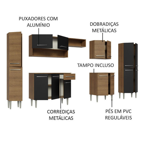 Cocina Integral Emily Marron 325x186cm con Mesón de Madera y sin Estufa - COCINAS | Bylmo