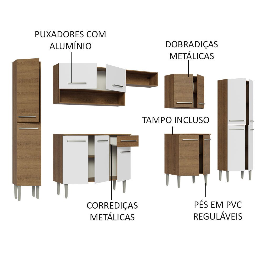 Cocina Integral Emily Blanco 325x186cm con Mesón de Madera y sin Estufa - COCINAS | Bylmo