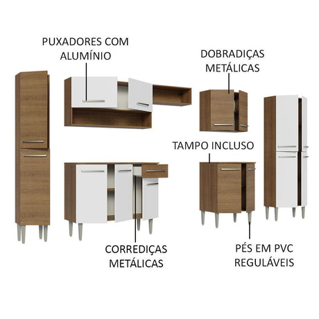 Cocina Integral Emily Blanco 325x186cm con Mesón de Madera y sin Estufa - COCINAS | Bylmo