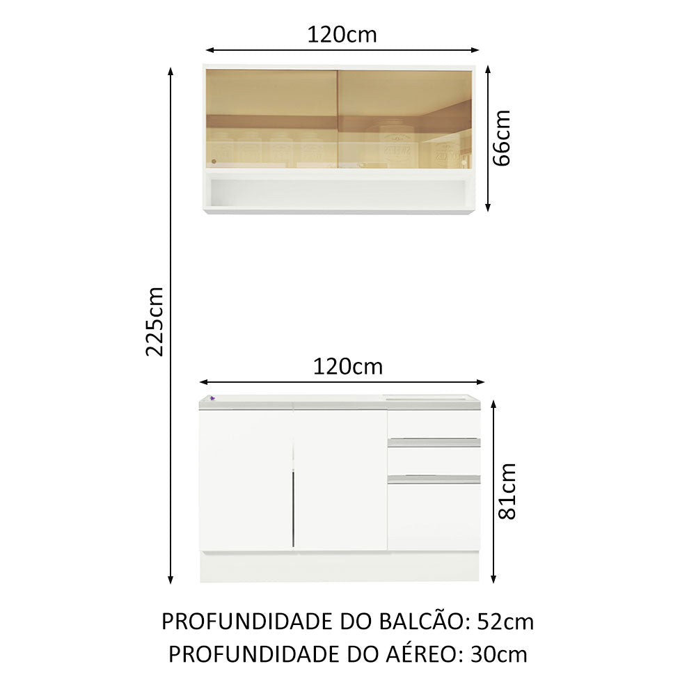 Cocina Integral Glamy Blanco 120x225cm sin Mesón con Ocho Entrepaños y sin Estufa - COCINAS | Bylmo