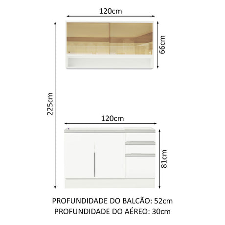 Cocina Integral Glamy Blanco 120x225cm sin Mesón con Ocho Entrepaños y sin Estufa - COCINAS | Bylmo