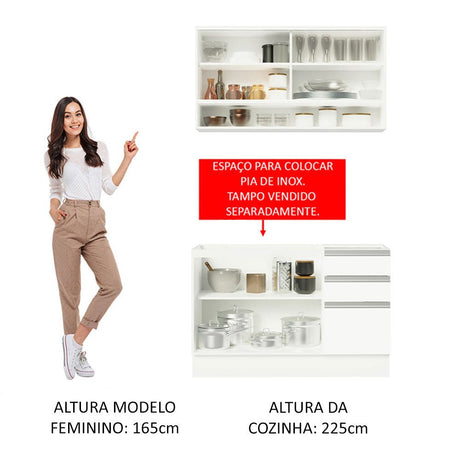 Cocina Integral Glamy Blanco 120x225cm sin Mesón con Ocho Entrepaños y sin Estufa - COCINAS | Bylmo