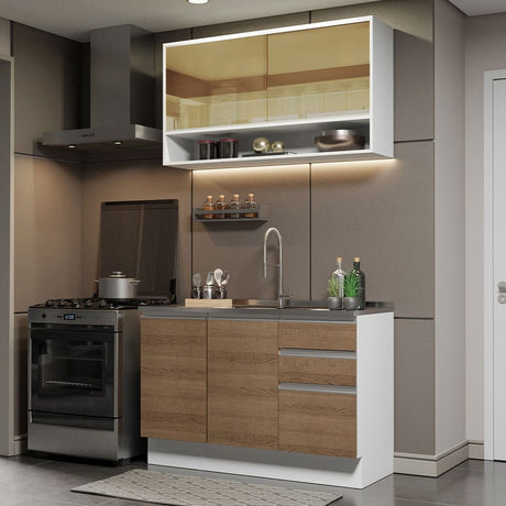 Cocina Integral Glamy Marron 120x225cm sin Mesón con Siete Entrepaños y sin Estufa - COCINAS | Bylmo