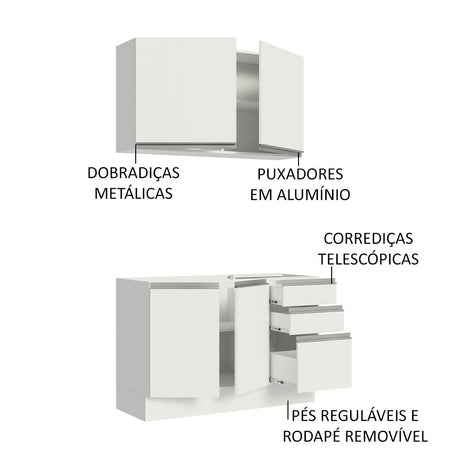 Cocina Integral Glamy Blanco 120x225cm sin Mesón y sin Estufa - COCINAS | Bylmo