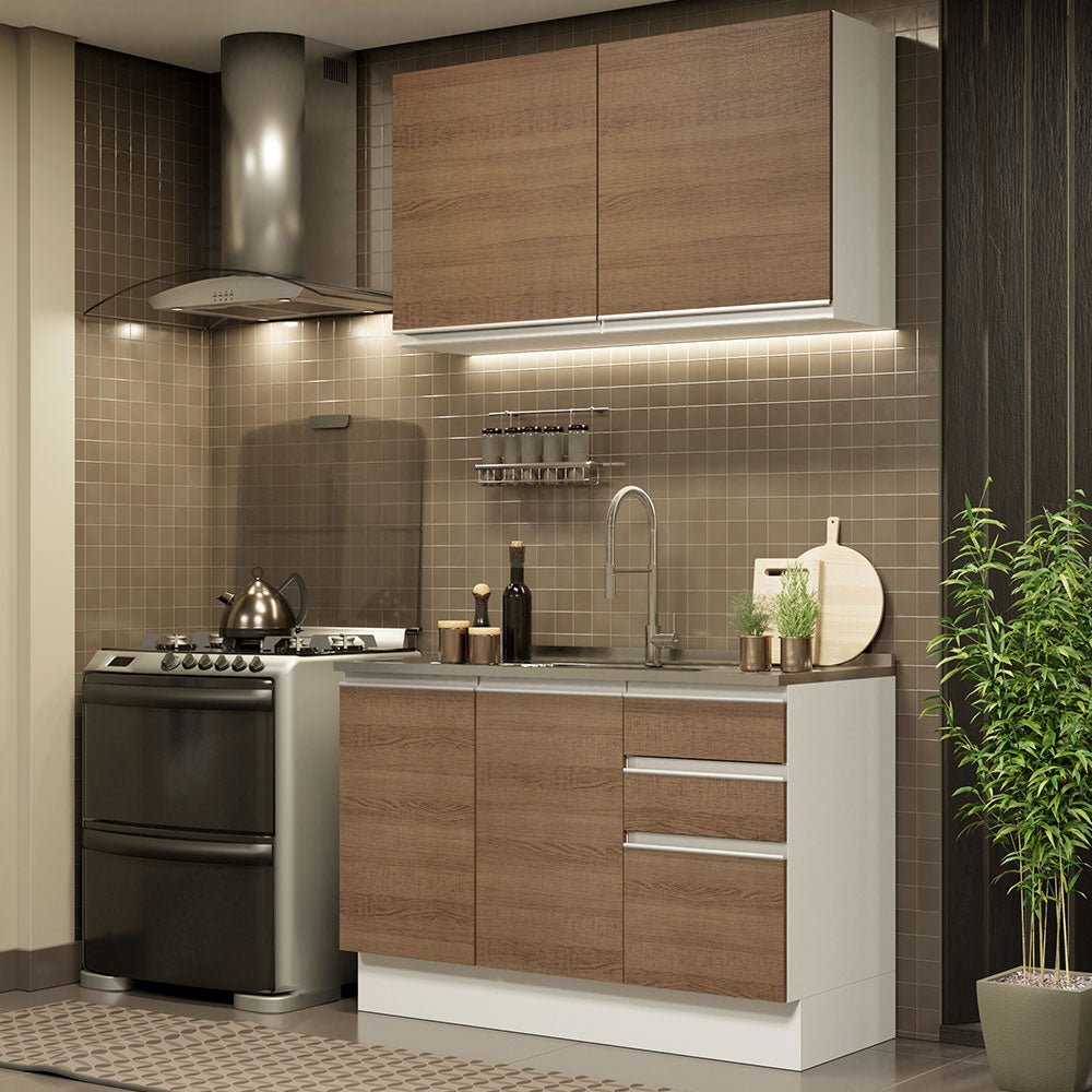 Cocina Integral Glamy Marron 120x225cm sin Mesón y sin Estufa - COCINAS | Bylmo