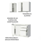 Cocina Integral Glamy Blanco 120x225cm con Mesón de Acero Inoxidable con Dos Muebles Superiores y sin Estufa - COCINAS | Bylmo