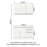 Cocina Integral Glamy Blanco 120x225cm con Mesón de Acero Inoxidable con Dos Muebles Superiores y sin Estufa - COCINAS | Bylmo