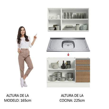 Cocina Integral Glamy Marron 120x225cm con Mesón de Acero Inoxidable con Dos Muebles Superiores y sin Estufa - COCINAS | Bylmo