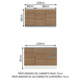 Cocina Integral Glamy Marron 120x225cm con Mesón de Acero Inoxidable con Dos Muebles Superiores y sin Estufa - COCINAS | Bylmo