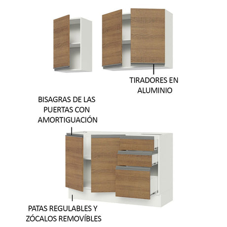 Cocina Integral Glamy Marron 120x225cm con Mesón de Acero Inoxidable con Dos Muebles Superiores y sin Estufa - COCINAS | Bylmo