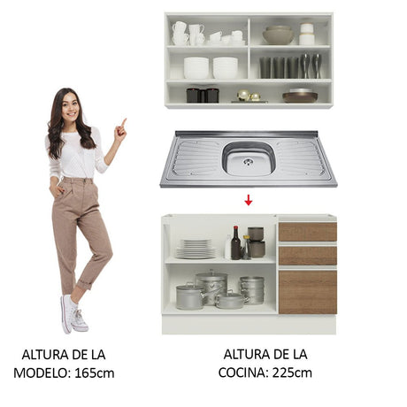 Cocina Integral Glamy Marron 120x225cm con Mesón de Acero Inoxidable con Tres Cajones y sin Estufa - COCINAS | Bylmo