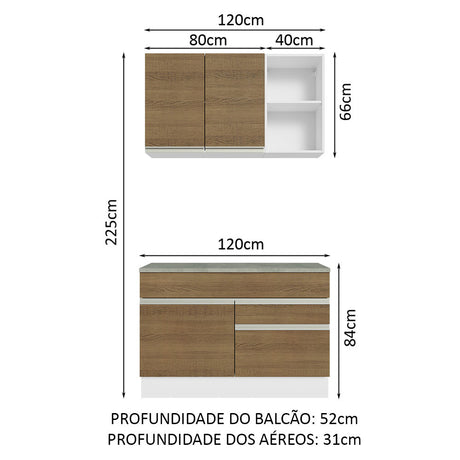 Cocina Integral Glamy Marron 120x225cm con Mesón de Acero Inoxidable con Dos Cajones y sin Estufa - COCINAS | Bylmo