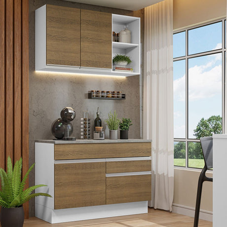 Cocina Integral Glamy Marron 120x225cm con Mesón de Acero Inoxidable con Dos Cajones y sin Estufa - COCINAS | Bylmo