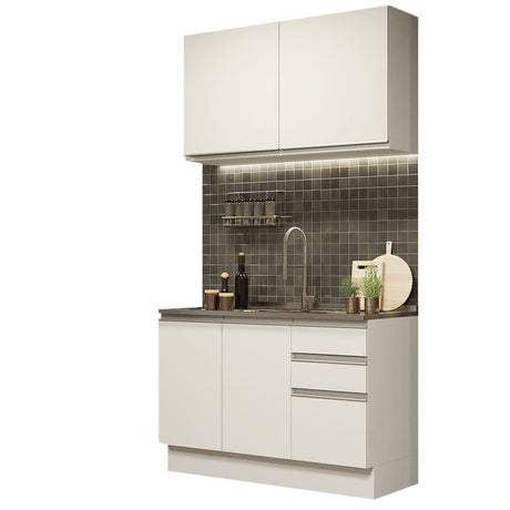 Cocina Integral Glamy Blanco 120x225cm con Mesón de Acero Inoxidable y sin Estufa - COCINAS | Bylmo