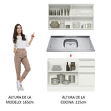 Cocina Integral Glamy Blanco 120x225cm con Mesón de Acero Inoxidable y sin Estufa - COCINAS | Bylmo