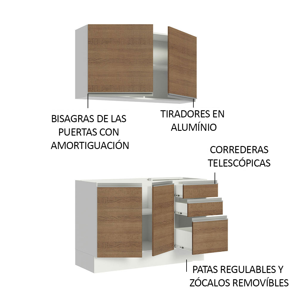 Cocina Integral Glamy Marron 120x225cm con Mesón de Acero Inoxidable y sin Estufa - COCINAS | Bylmo