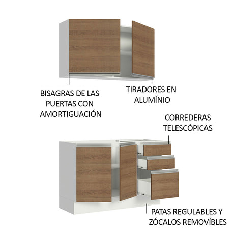 Cocina Integral Glamy Marron 120x225cm con Mesón de Acero Inoxidable y sin Estufa - COCINAS | Bylmo
