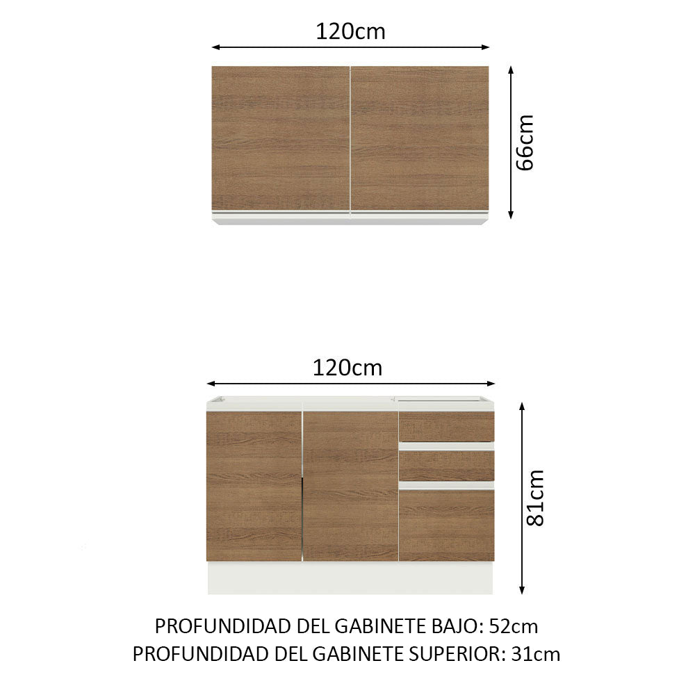 Cocina Integral Glamy Marron 120x225cm con Mesón de Acero Inoxidable y sin Estufa - COCINAS | Bylmo
