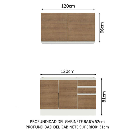 Cocina Integral Glamy Marron 120x225cm con Mesón de Acero Inoxidable y sin Estufa - COCINAS | Bylmo
