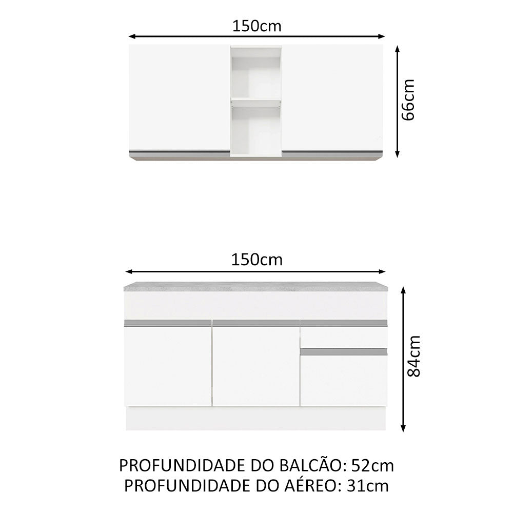 Cocina Integral Glamy Blanco 150x225cm con Mesón de Acero Inoxidable y sin Estufa - COCINAS | Bylmo