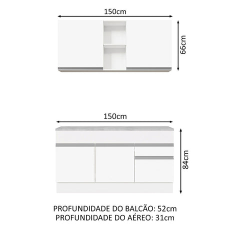 Cocina Integral Glamy Blanco 150x225cm con Mesón de Acero Inoxidable y sin Estufa - COCINAS | Bylmo