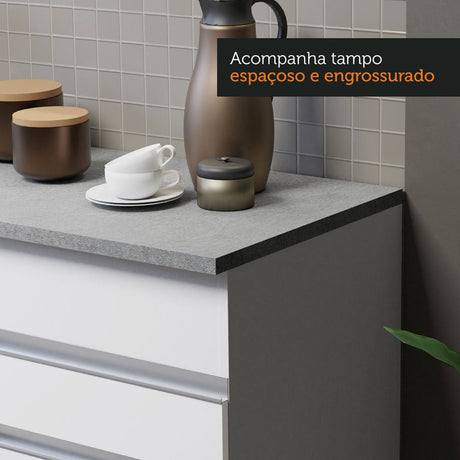 Cocina Integral Glamy Blanco 150x225cm con Mesón de Acero Inoxidable y sin Estufa - COCINAS | Bylmo