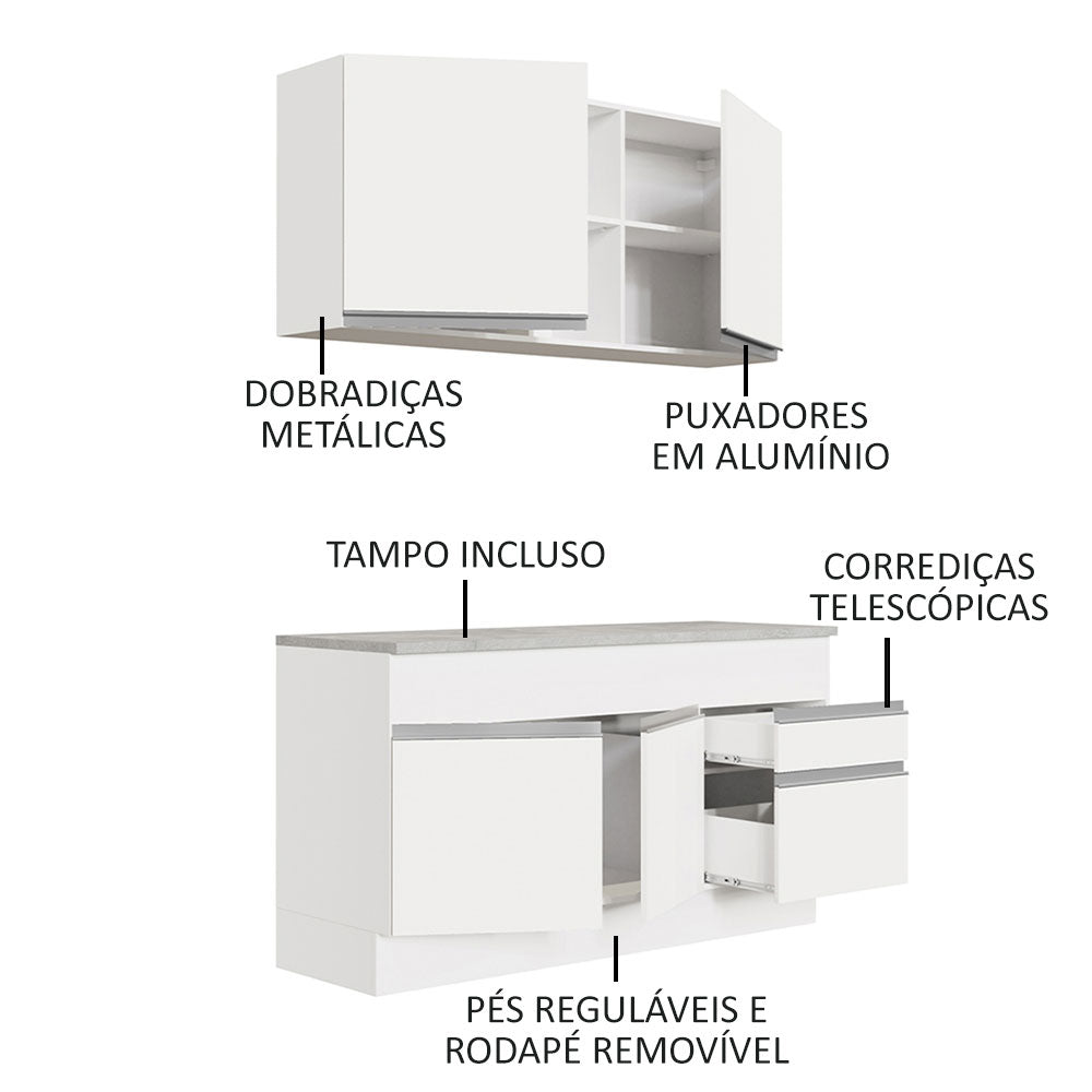 Cocina Integral Glamy Blanco 150x225cm con Mesón de Acero Inoxidable y sin Estufa - COCINAS | Bylmo