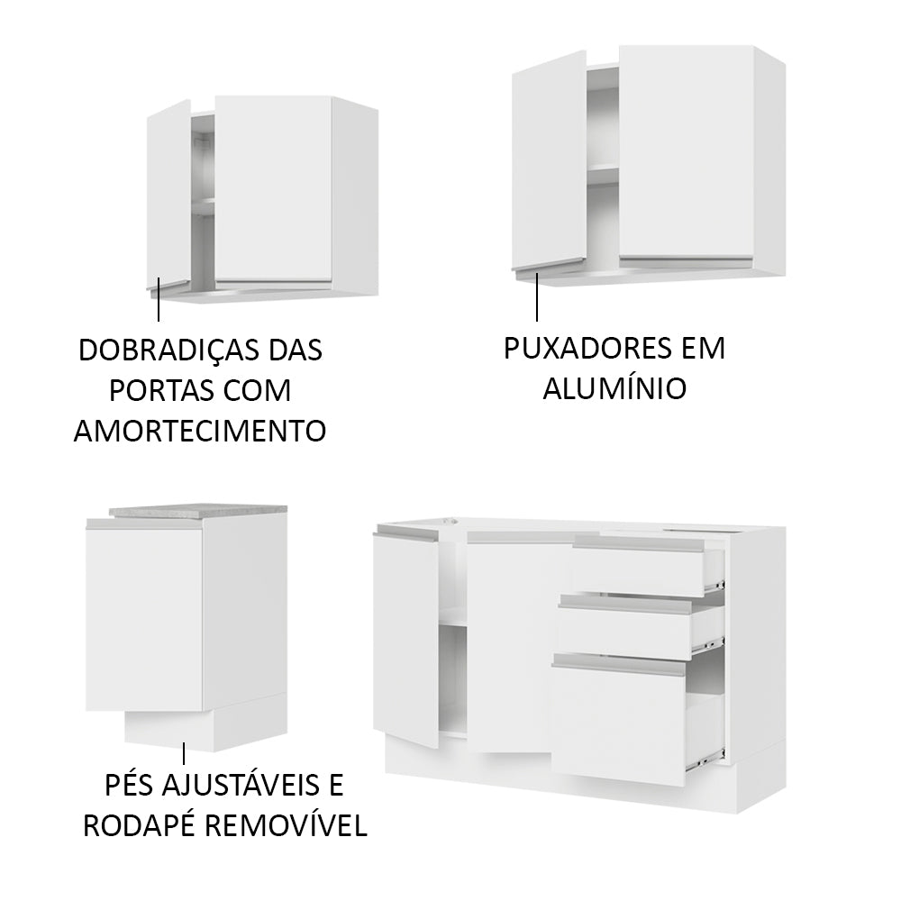 Cocina Integral Glamy Blanco 160x225cm sin Mesón con Tres Cajones y sin Estufa - COCINAS | Bylmo
