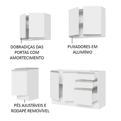 Cocina Integral Glamy Blanco 160x225cm sin Mesón con Tres Cajones y sin Estufa - COCINAS | Bylmo