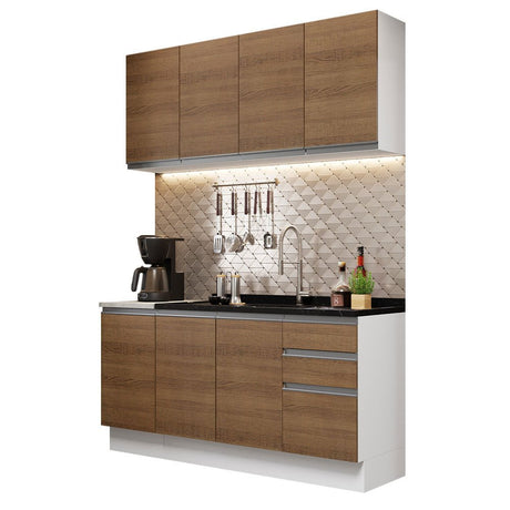 Cocina Integral Glamy Marron 160x225cm sin Mesón con Tres Cajones y sin Estufa - COCINAS | Bylmo