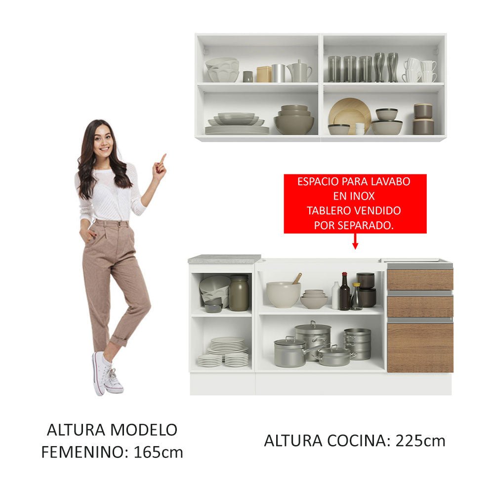 Cocina Integral Glamy Marron 160x225cm sin Mesón con Tres Cajones y sin Estufa - COCINAS | Bylmo
